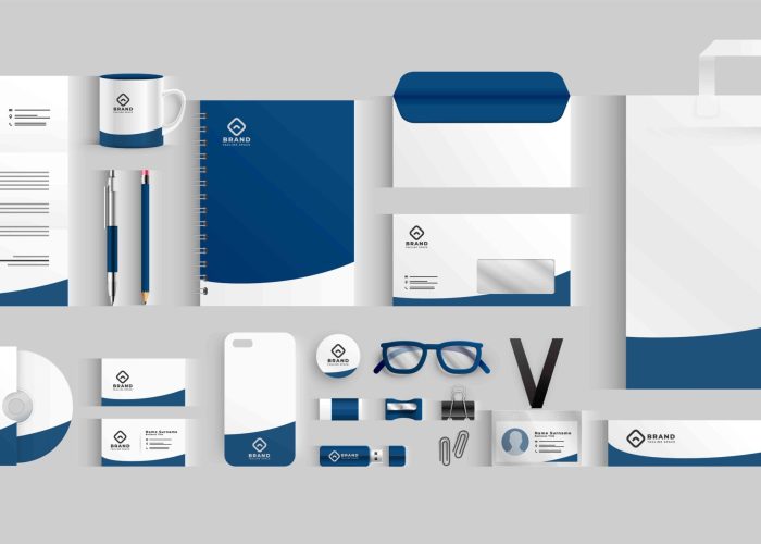 stylish business stationery items set in blue color packaching